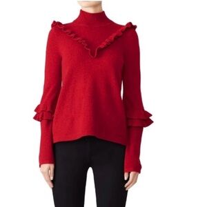 Rebecca Minkoff Red Christmas Sweater with ruffles.50% Yak 50% Wool.Size Large